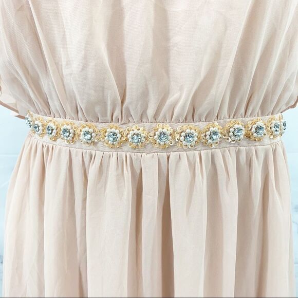 ASOS Peach Nude Off Shoulder Flowy Dress 14 - Picture 4 of 9